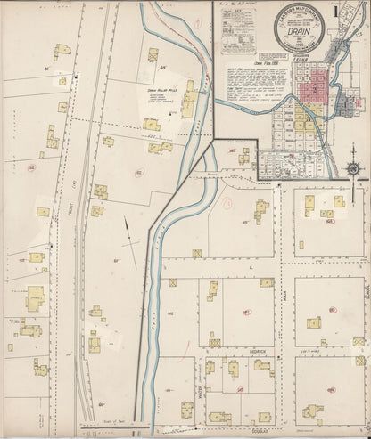 Sanborn Fire Insurance Map from Drain, Douglas County, Oregon (1931), Sheet #0001 - Complete Map Set gallery image, historic Sanborn map, vintage wall art, Oregon Oregon