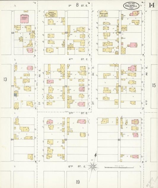 Sanborn Fire Insurance Map from Kalispell, Flathead County, Montana (1903), Sheet #0014 - Historic Sanborn Fire Insurance Map Print, vintage old map wall art, antique decor, genealogy gift, Montana Montana map