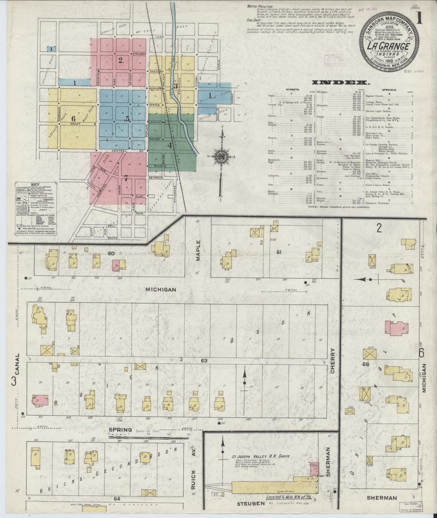 Sanborn Fire Insurance Map from Lagrange, LaGrange County, Indiana (1910), Sheet #0001 - Historic Sanborn Fire Insurance Map Print, vintage old map wall art, antique decor, genealogy gift, Indiana Indiana map