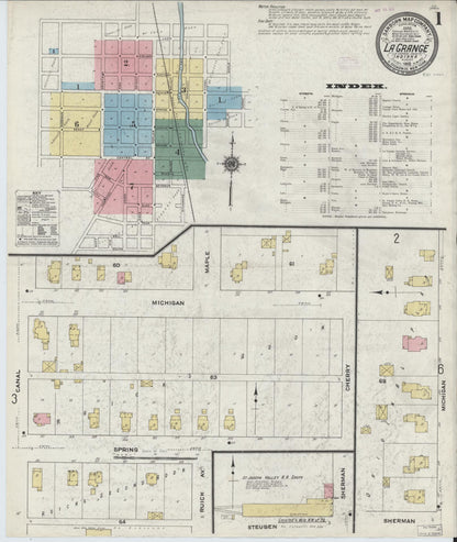 Sanborn Fire Insurance Map from Lagrange, LaGrange County, Indiana (1910), Sheet #0001 - Historic Sanborn Fire Insurance Map Print, vintage old map wall art, antique decor, genealogy gift, Indiana Indiana map