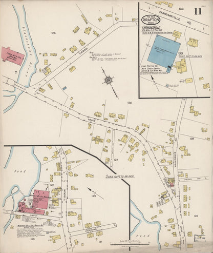 Sanborn Fire Insurance Map from Grafton, Worcester County, Massachusetts (1922), Sheet #0011 - Historic Sanborn Fire Insurance Map Print, vintage old map wall art, antique decor, genealogy gift, Massachusetts Massachusetts map