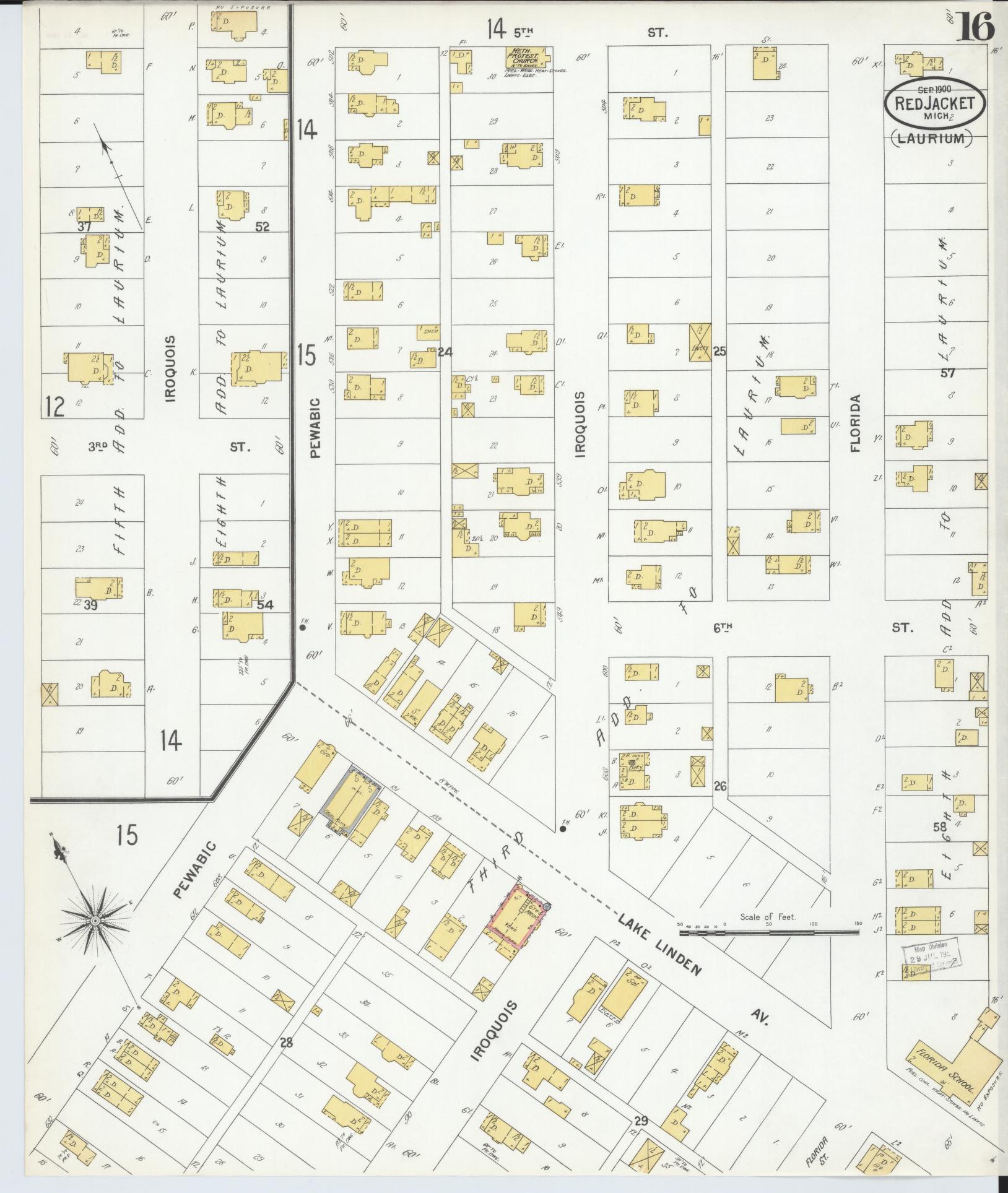 Sanborn Fire Insurance Map from Red Jacket, Houghton County, Michigan (1900), Sheet #0016 - Complete Map Set gallery image, historic Sanborn map, vintage wall art, Michigan Michigan