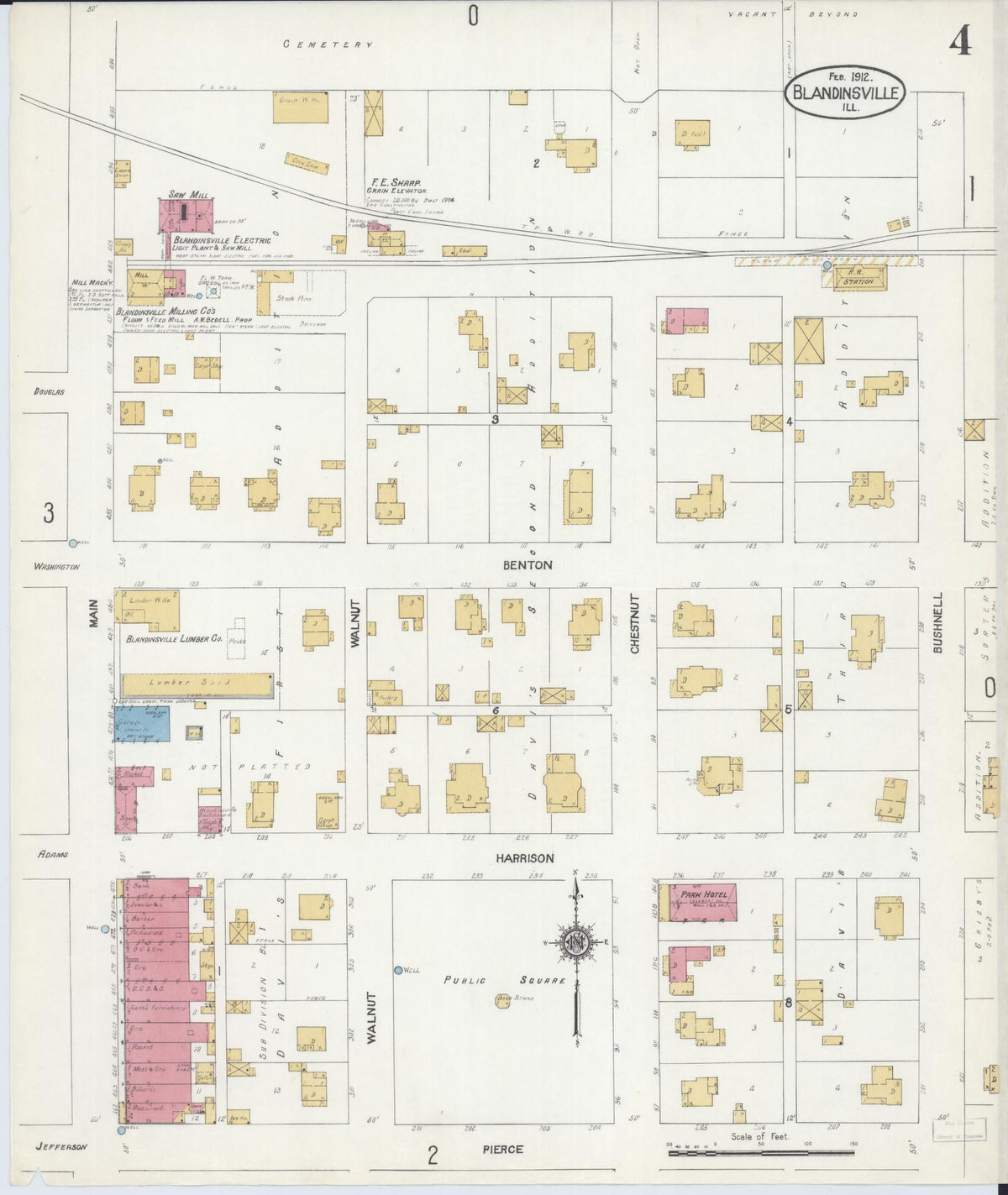 Sanborn Fire Insurance Map from Blandinsville, Mcdonough County, Illinois (1912), Sheet #0004 - Complete Map Set gallery image, historic Sanborn map, vintage wall art, Illinois Illinois