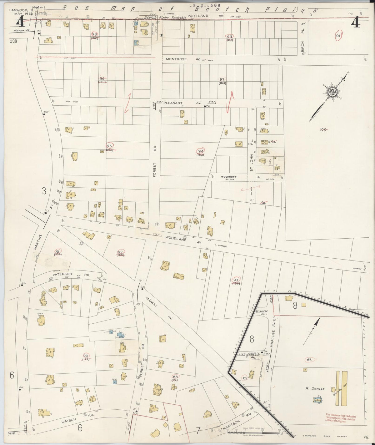 Sanborn Fire Insurance Map from Fanwood, Union County, New Jersey (1940), Sheet #0004 - Historic Sanborn Fire Insurance Map Print, vintage old map wall art, antique decor, genealogy gift, New Jersey New Jersey map