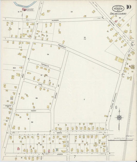 Sanborn Fire Insurance Map from Homer, Cortland County, New York (1915), Sheet #0010 - Historic Sanborn Fire Insurance Map Print, vintage old map wall art, antique decor, genealogy gift, New York New York map