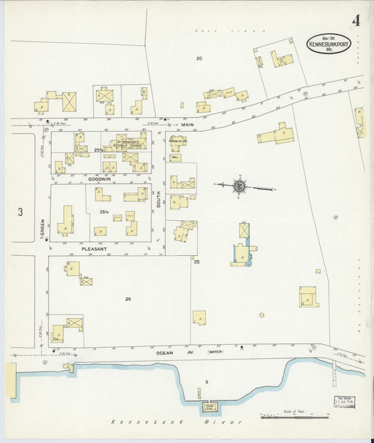 Sanborn Fire Insurance Map from Kennebunkport, York County, Maine (1911), Sheet #0004 - Historic Sanborn Fire Insurance Map Print, vintage old map wall art, antique decor, genealogy gift, Maine Maine map