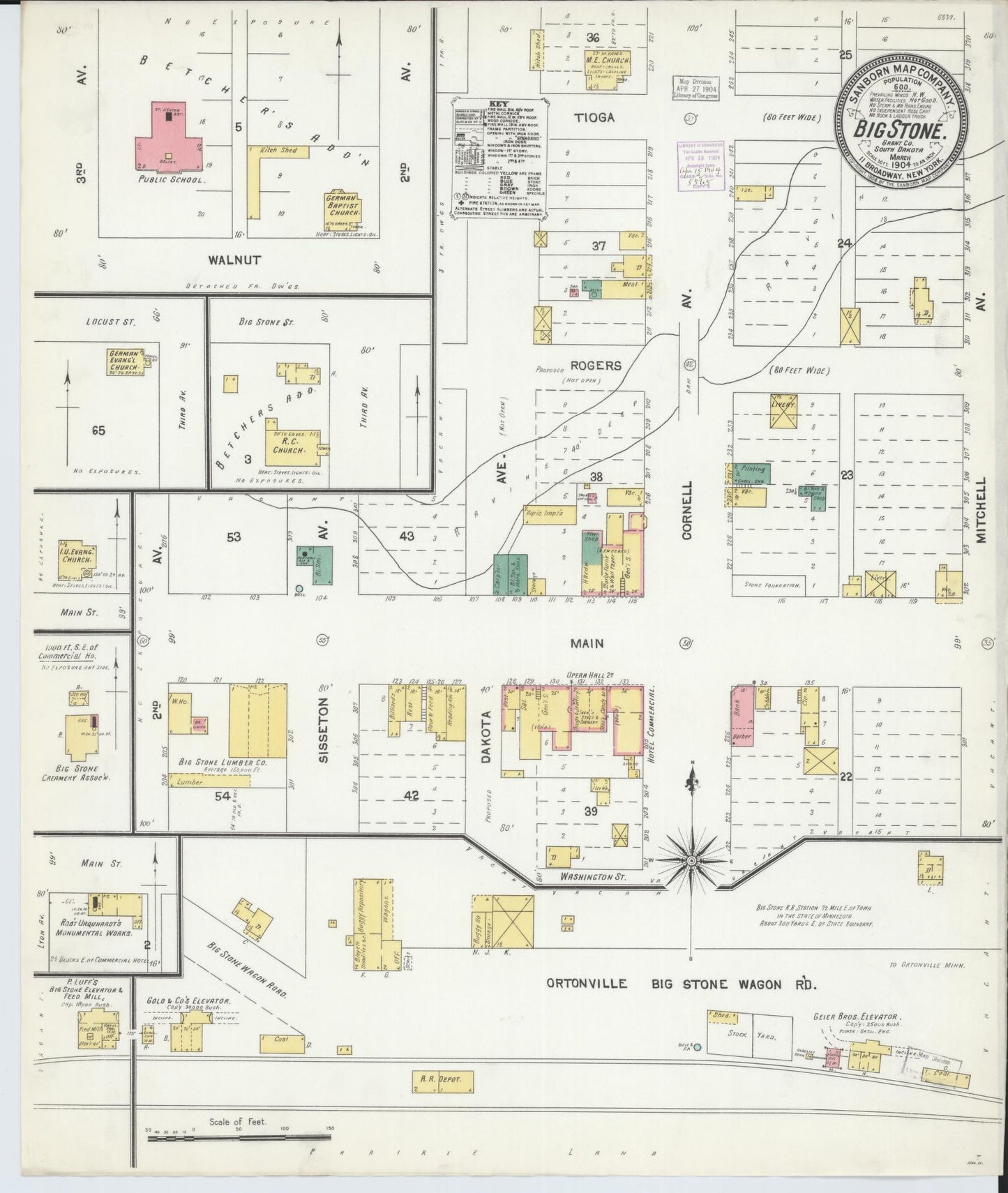 Sanborn Fire Insurance Map from Big Stone City, Grant County, South Dakota (1904), Sheet #0001 - Historic Sanborn Fire Insurance Map Print, vintage old map wall art, antique decor, genealogy gift, South Dakota South Dakota map