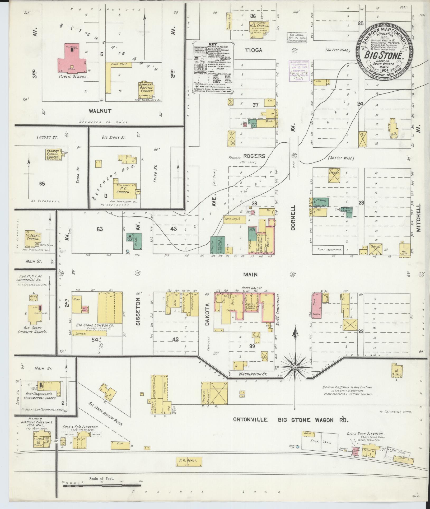 Sanborn Fire Insurance Map from Big Stone City, Grant County, South Dakota (1904), Sheet #0001 - Historic Sanborn Fire Insurance Map Print, vintage old map wall art, antique decor, genealogy gift, South Dakota South Dakota map