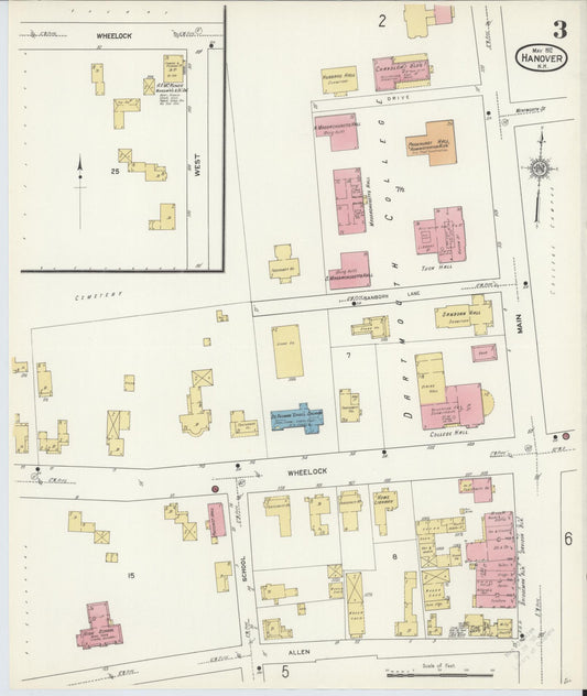 Sanborn Fire Insurance Map from Hanover, Grafton County, New Hampshire (1912), Sheet #0003 - Historic Sanborn Fire Insurance Map Print, vintage old map wall art, antique decor, genealogy gift, New Hampshire New Hampshire map