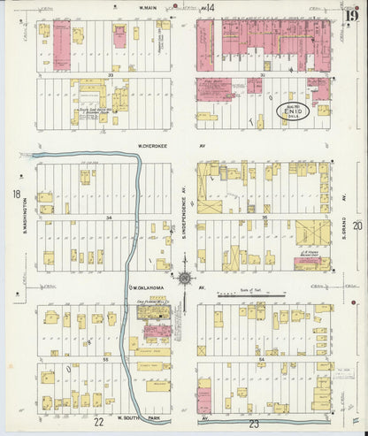 Sanborn Fire Insurance Map from Enid, Garfield County, Oklahoma (1911), Sheet #0019 - Complete Map Set gallery image, historic Sanborn map, vintage wall art, Oklahoma Oklahoma