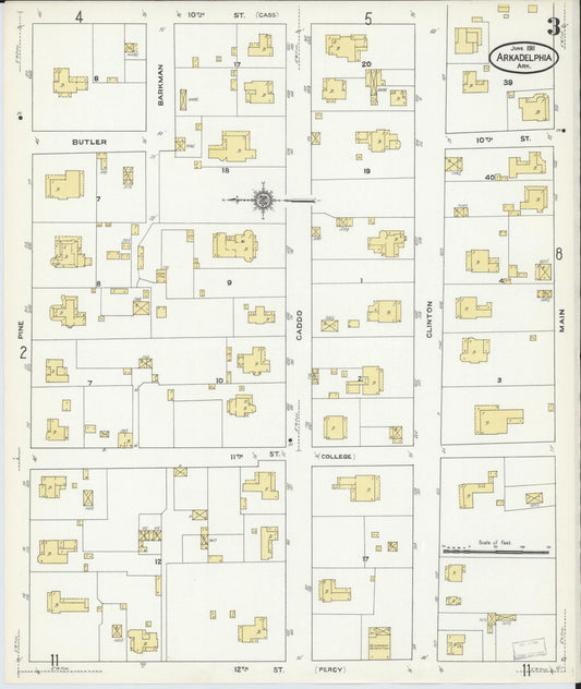 Sanborn Fire Insurance Map from Arkadelphia, Clark County, Arkansas (1911), Sheet #0003 - Historic Sanborn Fire Insurance Map Print, vintage old map wall art, antique decor, genealogy gift, Arkansas Arkansas map