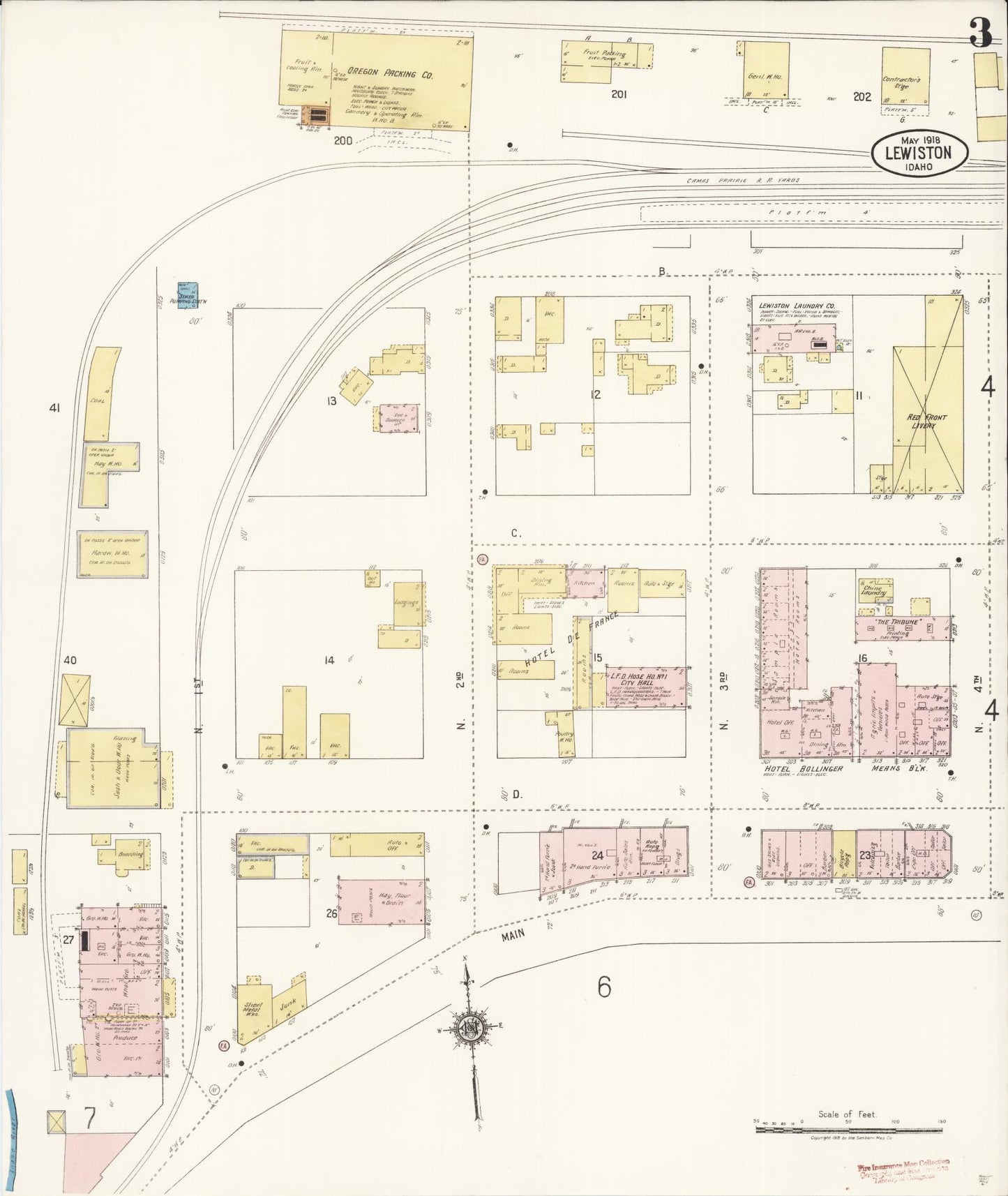 Sanborn Fire Insurance Map from Lewiston, Nez Perce County, Idaho (1918), Sheet #0003 - Complete Map Set gallery image, historic Sanborn map, vintage wall art, Idaho Idaho