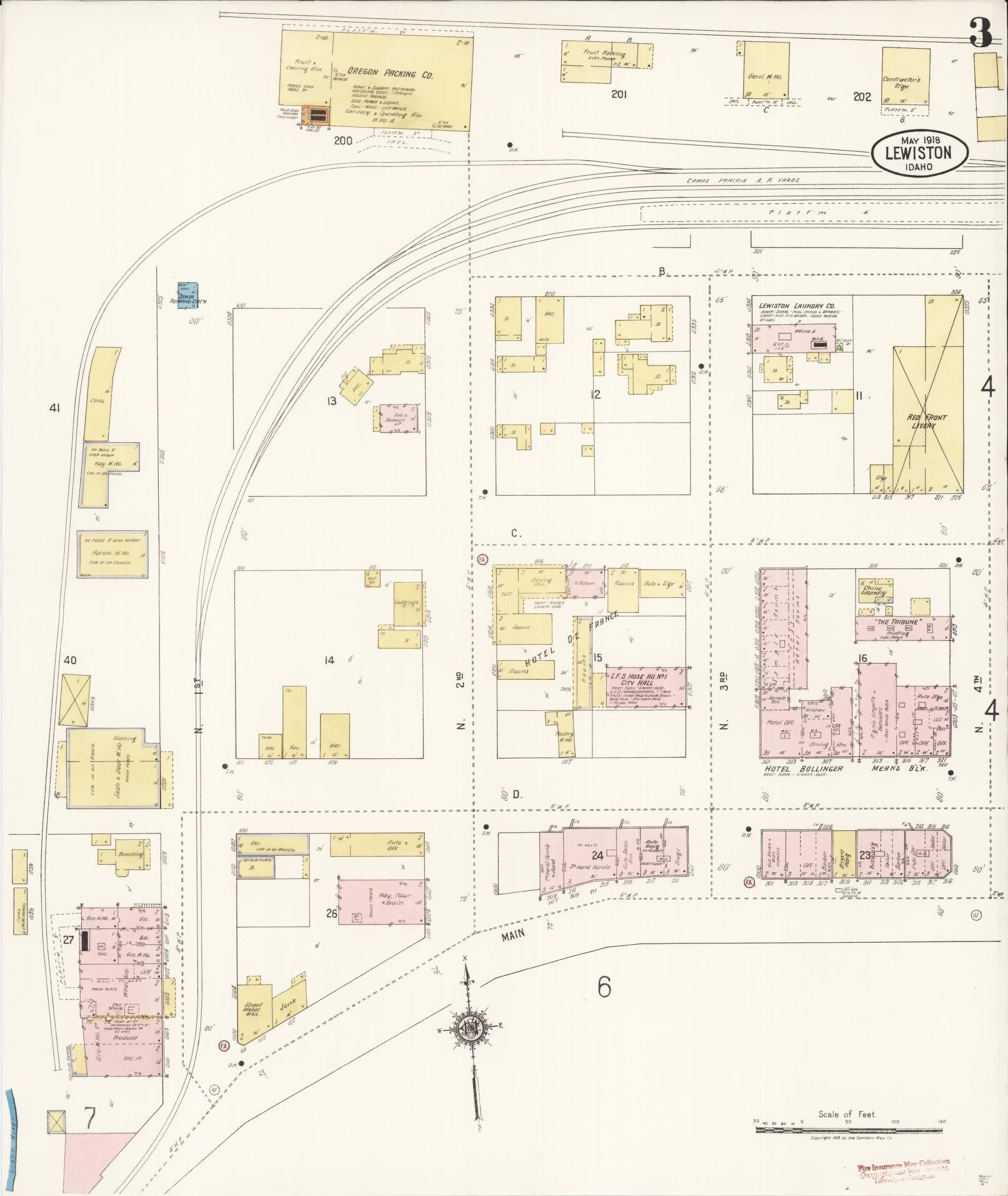 Sanborn Fire Insurance Map from Lewiston, Nez Perce County, Idaho (1918), Sheet #0003 - Complete Map Set gallery image, historic Sanborn map, vintage wall art, Idaho Idaho