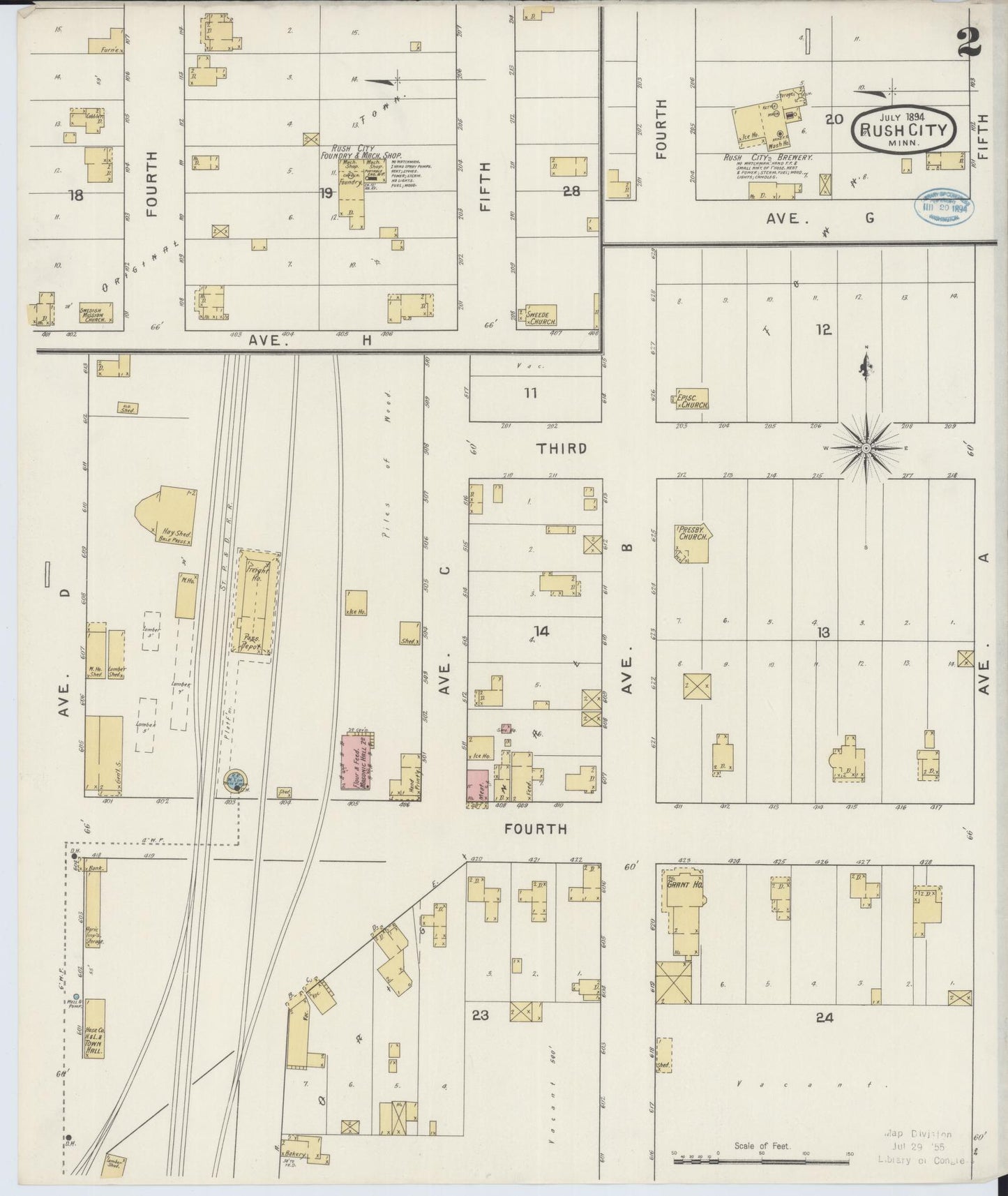 Sanborn Fire Insurance Map from Rush City, Chisago County, Minnesota (1894), Sheet #0002 - Complete Map Set gallery image, historic Sanborn map, vintage wall art, Minnesota Minnesota