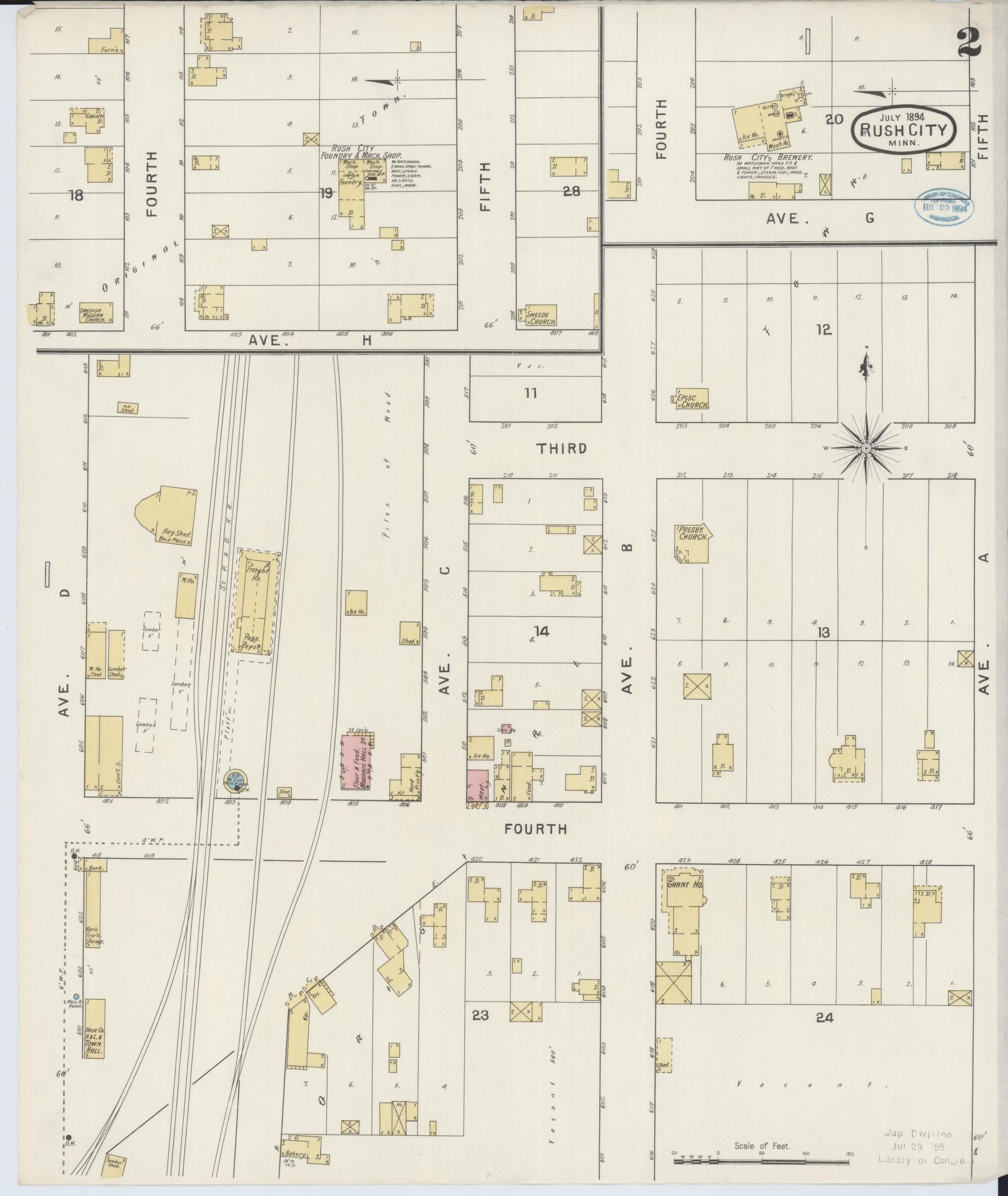 Sanborn Fire Insurance Map from Rush City, Chisago County, Minnesota (1894), Sheet #0002 - Complete Map Set gallery image, historic Sanborn map, vintage wall art, Minnesota Minnesota