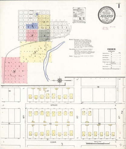Sanborn Fire Insurance Map from Potlatch, Latah County, Idaho (1910), Sheet #0001 - Complete Map Set gallery image, historic Sanborn map, vintage wall art, Idaho Idaho