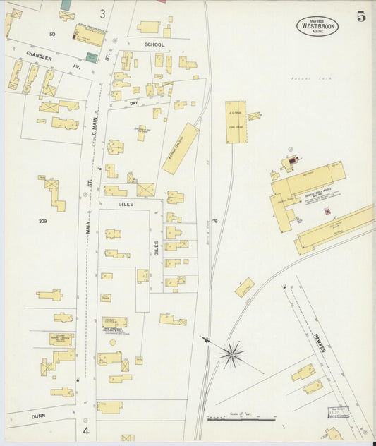 Sanborn Fire Insurance Map from Westbrook, Cumberland County, Maine (1903), Sheet #0005 - Historic Sanborn Fire Insurance Map Print, vintage old map wall art, antique decor, genealogy gift, Maine Maine map
