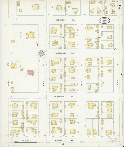 Sanborn Fire Insurance Map from Temple, Bell County, Texas (1905), Sheet #0007 - Historic Sanborn Fire Insurance Map Print, vintage old map wall art, antique decor, genealogy gift, Texas Texas map