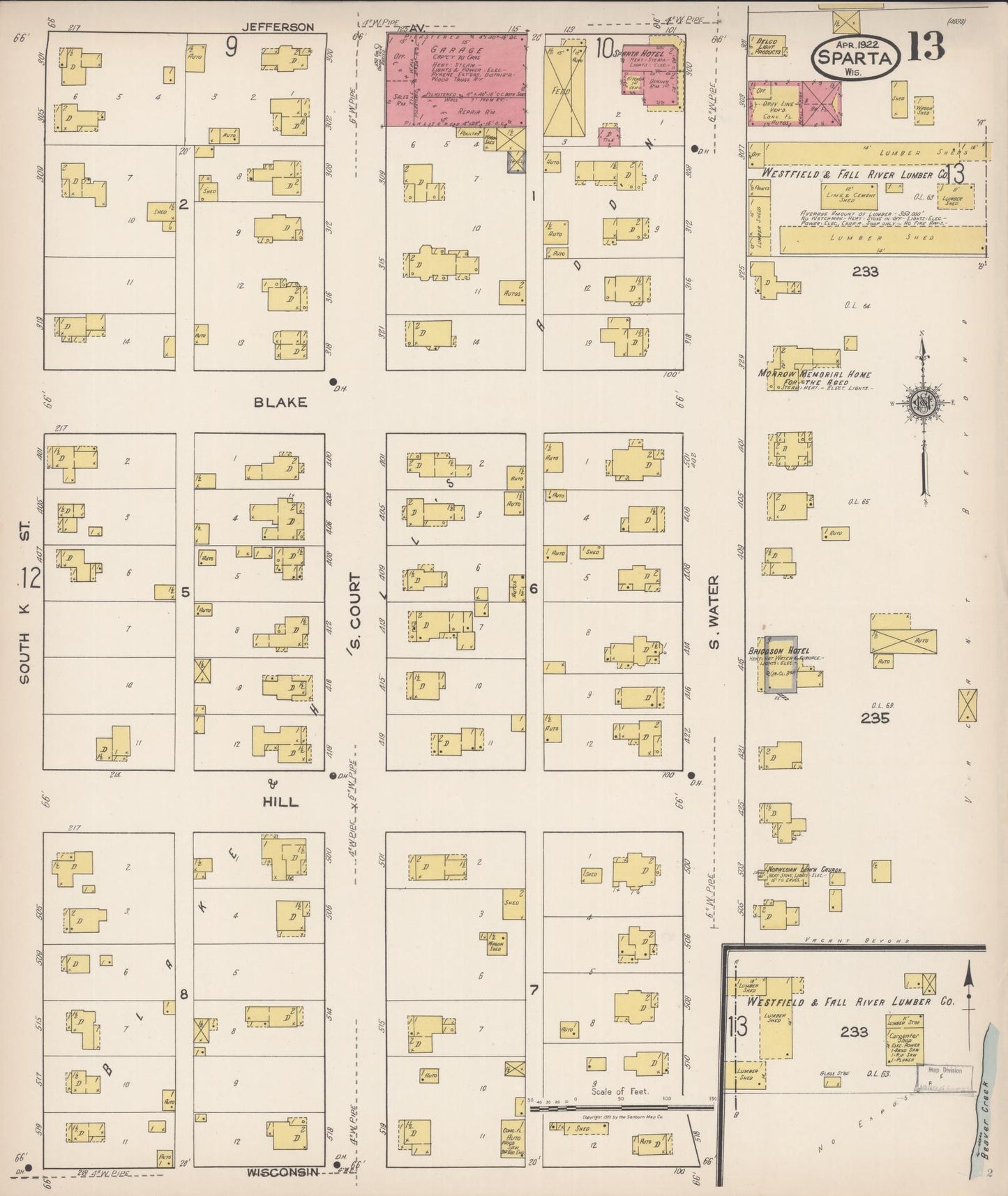 Sanborn Fire Insurance Map from Sparta, Monroe County, Wisconsin (1922), Sheet #0013 - Historic Sanborn Fire Insurance Map Print, vintage old map wall art, antique decor, genealogy gift, Wisconsin Wisconsin map