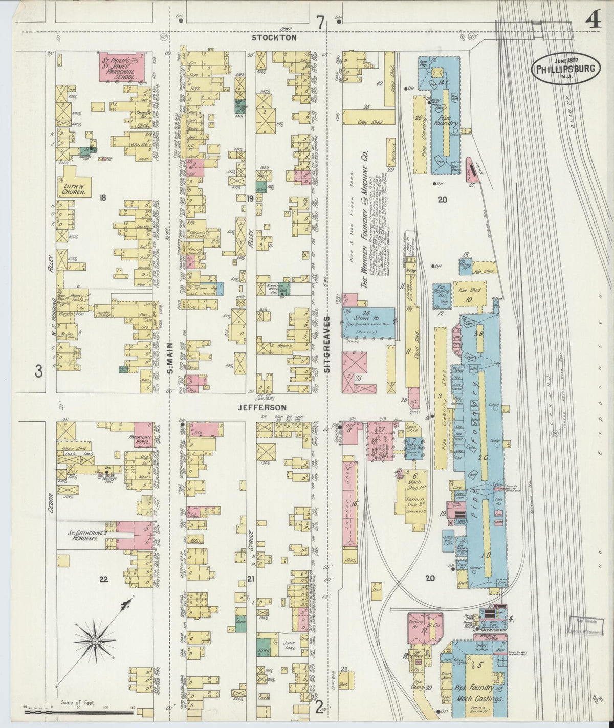 Sanborn Fire Insurance Map from Phillipsburg, Warren County, New Jersey (1897), Sheet #0004 - Complete Map Set gallery image, historic Sanborn map, vintage wall art, New Jersey New Jersey