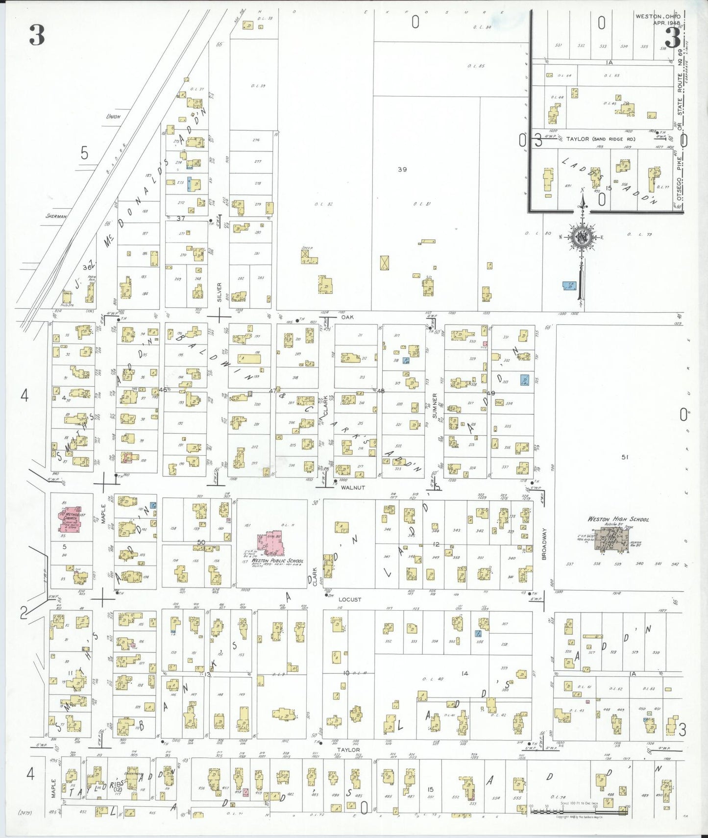 Sanborn Fire Insurance Map from Weston, Wood County, Ohio (1948), Sheet #0003 - Historic Sanborn Fire Insurance Map Print, vintage old map wall art, antique decor, genealogy gift, Ohio Ohio map