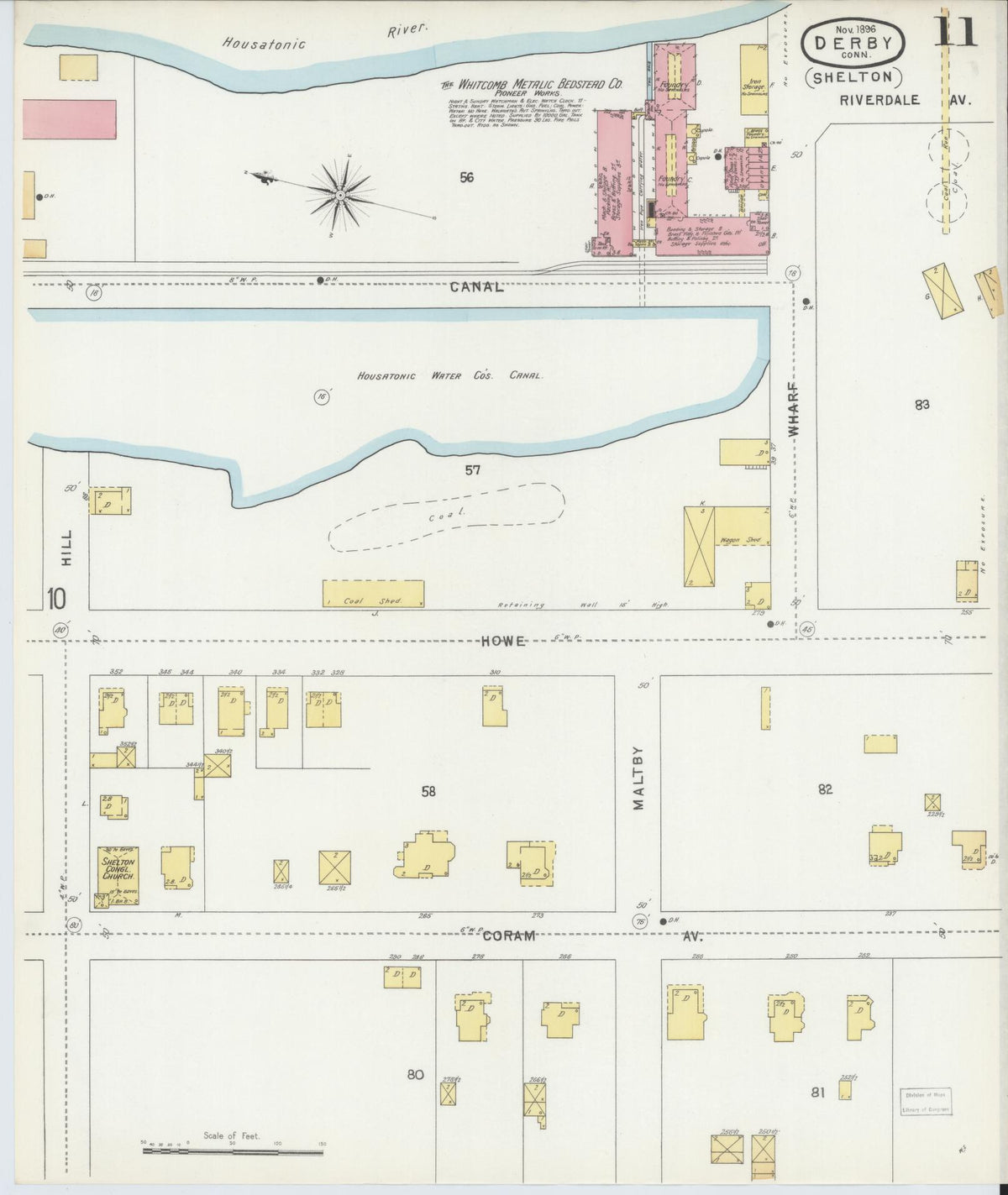 Sanborn Fire Insurance Map from Derby, New Haven County, Connecticut (1896), Sheet #0011 - Complete Map Set gallery image, historic Sanborn map, vintage wall art, Connecticut Connecticut