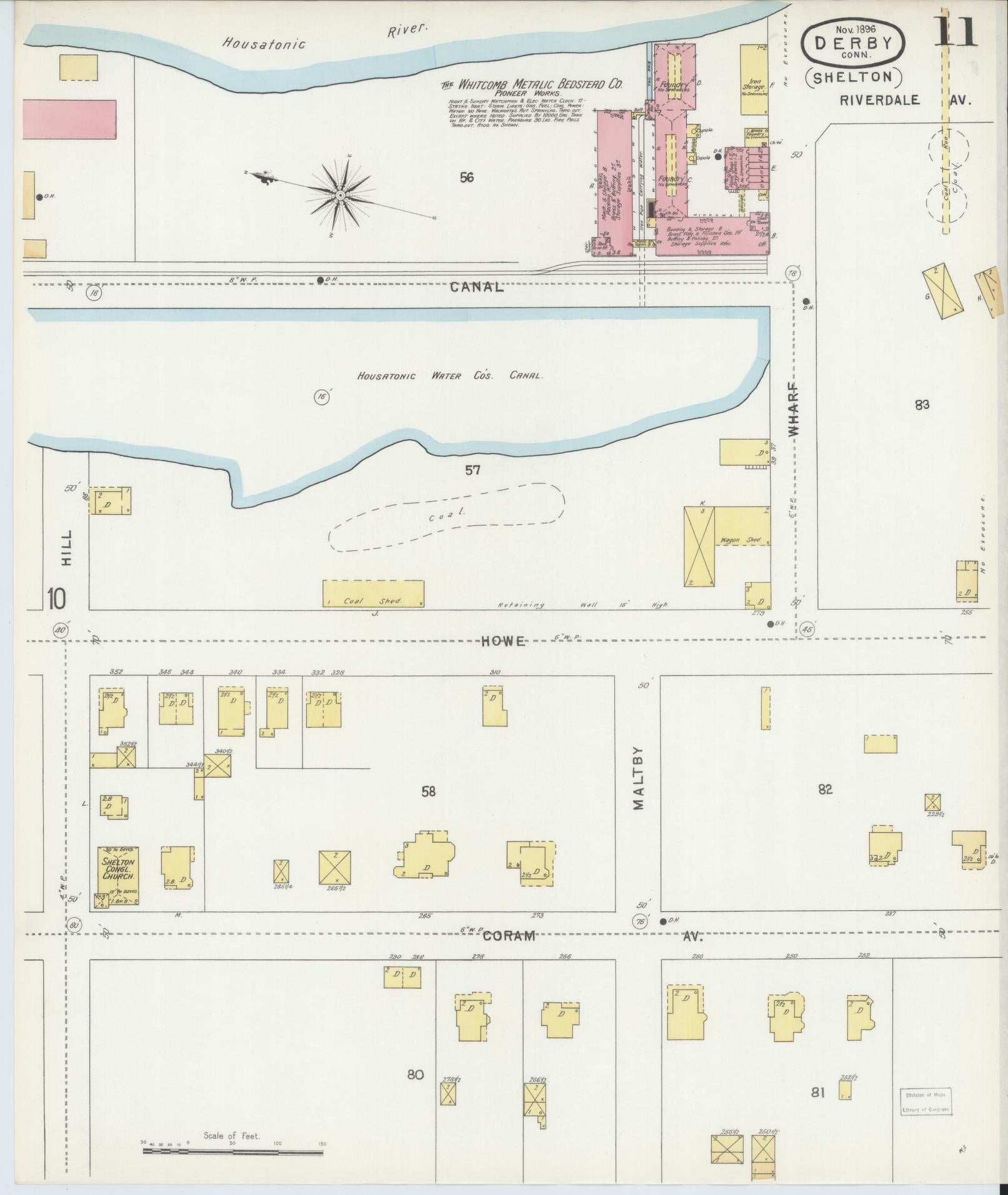 Sanborn Fire Insurance Map from Derby, New Haven County, Connecticut (1896), Sheet #0011 - Complete Map Set gallery image, historic Sanborn map, vintage wall art, Connecticut Connecticut