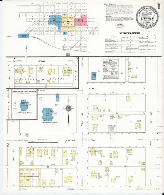 Sanborn Fire Insurance Map from Lincoln, Lincoln County, Kansas (1911), Sheet #0001 - Historic Sanborn Fire Insurance Map Print, vintage old map wall art, antique decor, genealogy gift, Kansas Kansas map