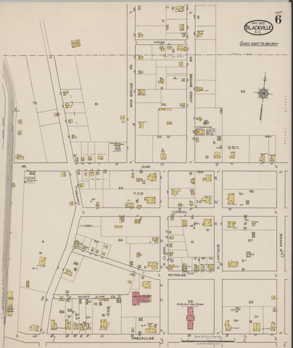 Sanborn Fire Insurance Map from Blackville, Barnwell County, South Carolina (1922), Sheet #0006 - Complete Map Set gallery image, historic Sanborn map, vintage wall art, South Carolina South Carolina