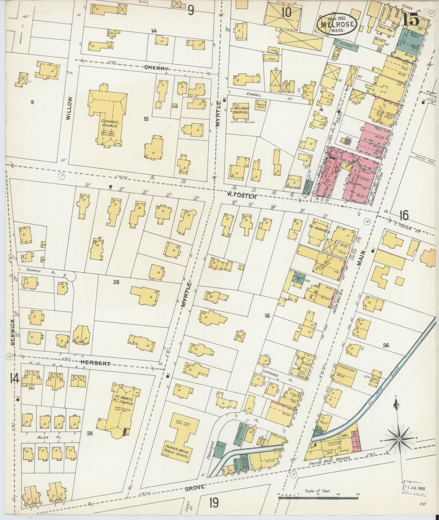 Sanborn Fire Insurance Map from Melrose, Middlesex County, Massachusetts (1903), Sheet #0015 - Historic Sanborn Fire Insurance Map Print, vintage old map wall art, antique decor, genealogy gift, Massachusetts Massachusetts map