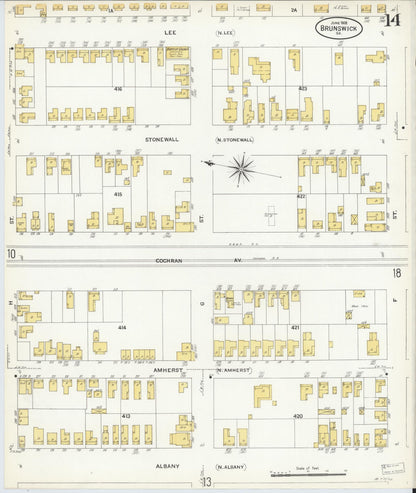 Sanborn Fire Insurance Map from Brunswick, Glynn County, Georgia (1908), Sheet #0014 - Complete Map Set gallery image, historic Sanborn map, vintage wall art, Georgia Georgia
