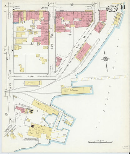 Sanborn Fire Insurance Map from Palatka, Putnam County, Florida (1915), Sheet #0014 - Historic Sanborn Fire Insurance Map Print, vintage old map wall art, antique decor, genealogy gift, Florida Florida map