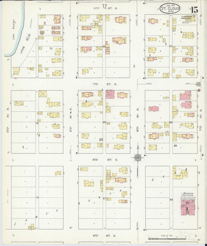 Sanborn Fire Insurance Map from Saint Cloud, Stearns, Benton, and Sherburne Counties, Minnesota (1913), Sheet #0015 - Complete Map Set gallery image, historic Sanborn map, vintage wall art, Minnesota Minnesota