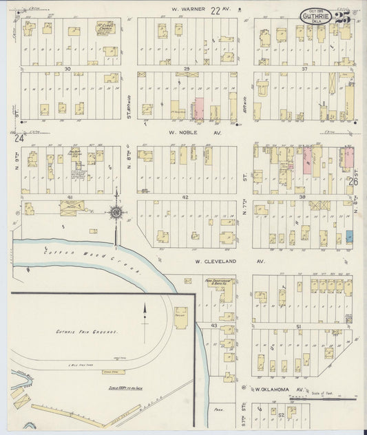 Sanborn Fire Insurance Map from Guthrie, Logan County, Oklahoma (1914), Sheet #0025 - Historic Sanborn Fire Insurance Map Print, vintage old map wall art, antique decor, genealogy gift, Oklahoma Oklahoma map