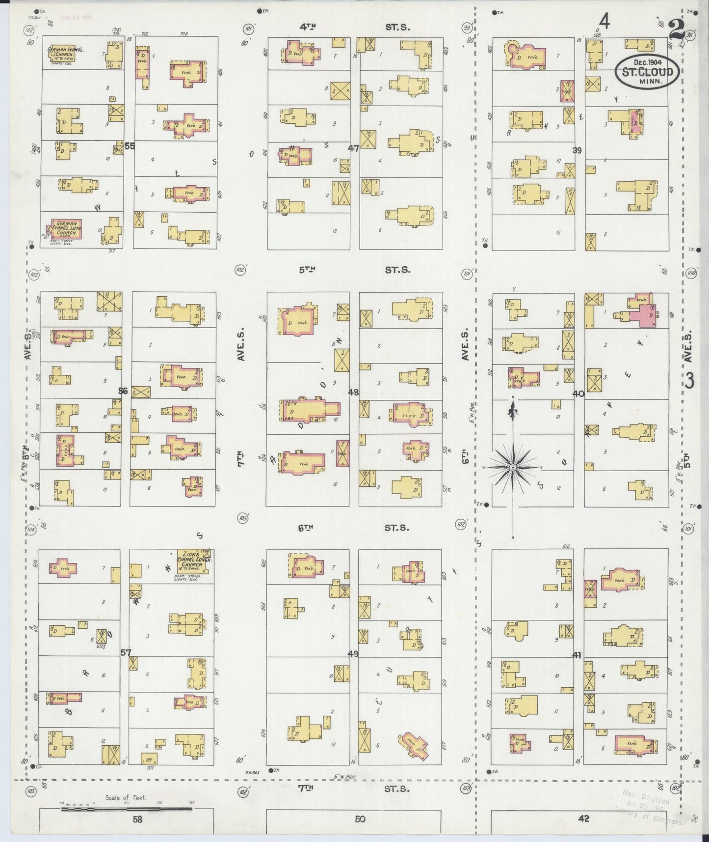 Sanborn Fire Insurance Map from Saint Cloud, Stearns, Benton, and Sherburne Counties, Minnesota (1904), Sheet #0002 - Complete Map Set gallery image, historic Sanborn map, vintage wall art, Minnesota Minnesota