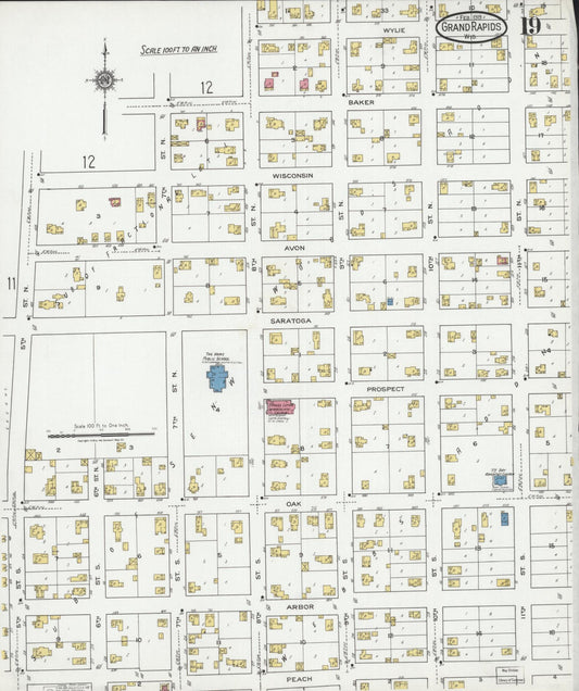 Sanborn Fire Insurance Map from Grand Rapids, Wood County, Wisconsin (1919), Sheet #0019 - Historic Sanborn Fire Insurance Map Print, vintage old map wall art, antique decor, genealogy gift, Wisconsin Wisconsin map
