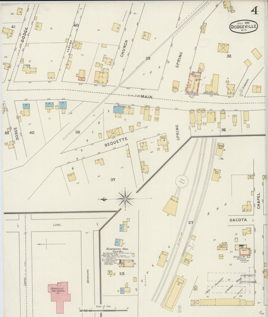Sanborn Fire Insurance Map from Dodgeville, Iowa County, Wisconsin (1894), Sheet #0004 - Historic Sanborn Fire Insurance Map Print, vintage old map wall art, antique decor, genealogy gift, Wisconsin Wisconsin map