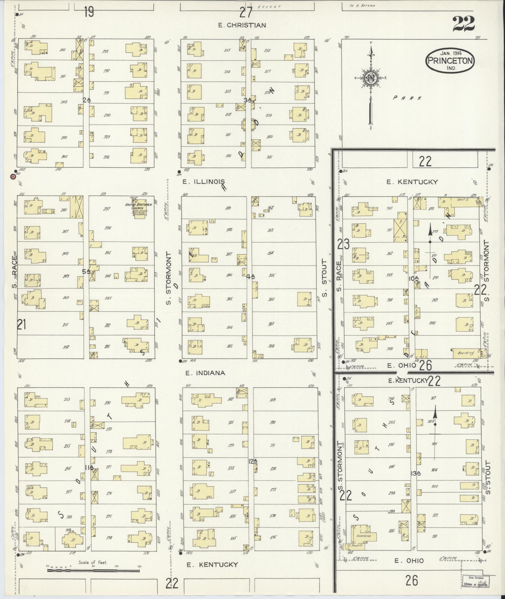 Sanborn Fire Insurance Map from Princeton, Gibson County, Indiana (1914), Sheet #0022 - Complete Map Set gallery image, historic Sanborn map, vintage wall art, Indiana Indiana