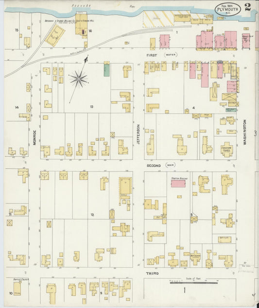Sanborn Fire Insurance Map from Plymouth, Washington County, North Carolina (1905), Sheet #0002 - Historic Sanborn Fire Insurance Map Print, vintage old map wall art, antique decor, genealogy gift, North Carolina North Carolina map