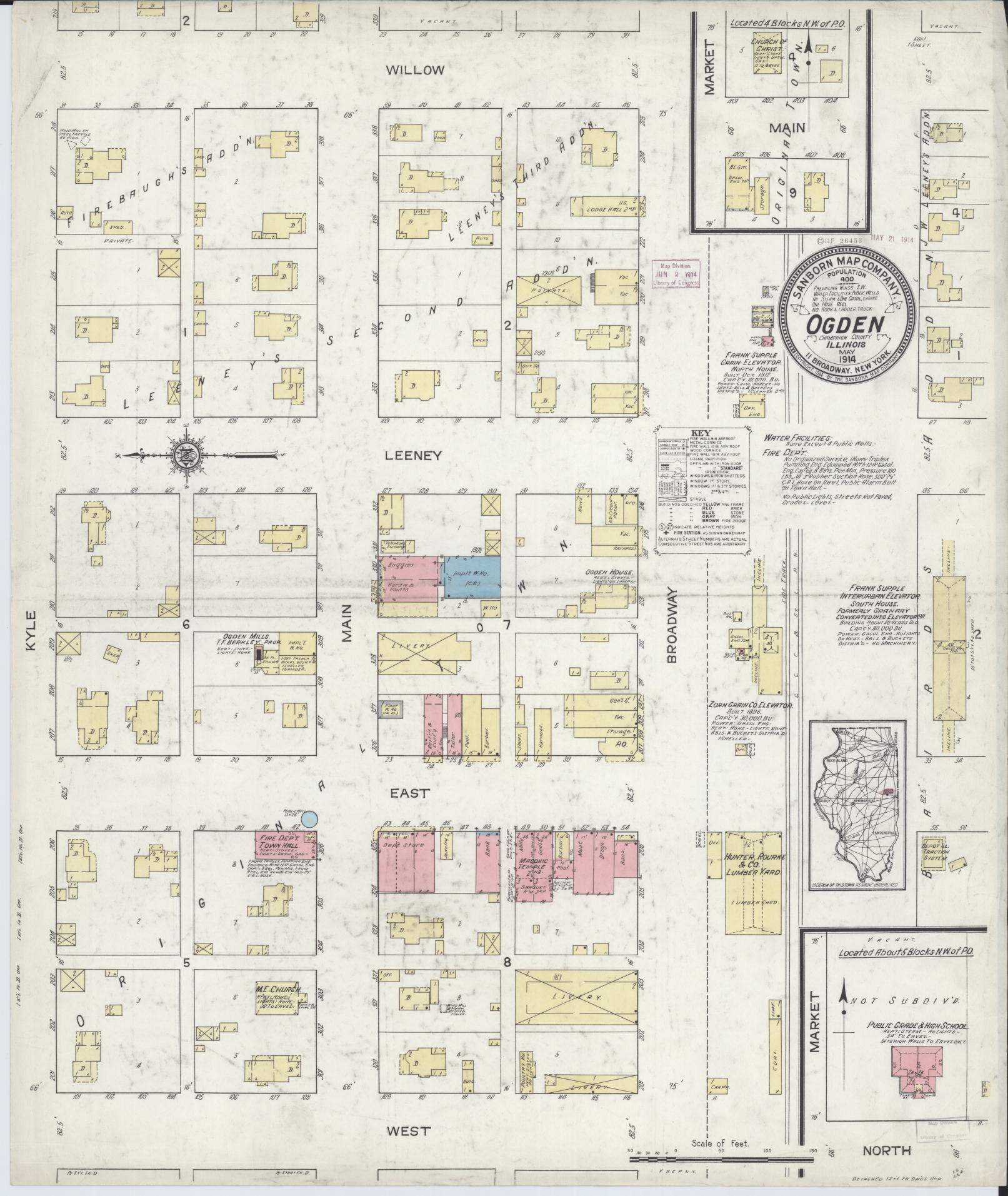 Sanborn Fire Insurance Map from Ogden, Champaign County, Illinois (1914), Sheet #0001 - Historic Sanborn Fire Insurance Map Print, vintage old map wall art, antique decor, genealogy gift, Illinois Illinois map