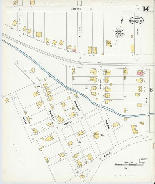 Sanborn Fire Insurance Map from Staunton, Independent Cities, Virginia (1904), Sheet #0014 - Historic Sanborn Fire Insurance Map Print, vintage old map wall art, antique decor, genealogy gift, Virginia Virginia map