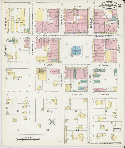 Sanborn Fire Insurance Map from Gainesville, Cooke County, Texas (1892), Sheet #0002 - Historic Sanborn Fire Insurance Map Print, vintage old map wall art, antique decor, genealogy gift, Texas Texas map