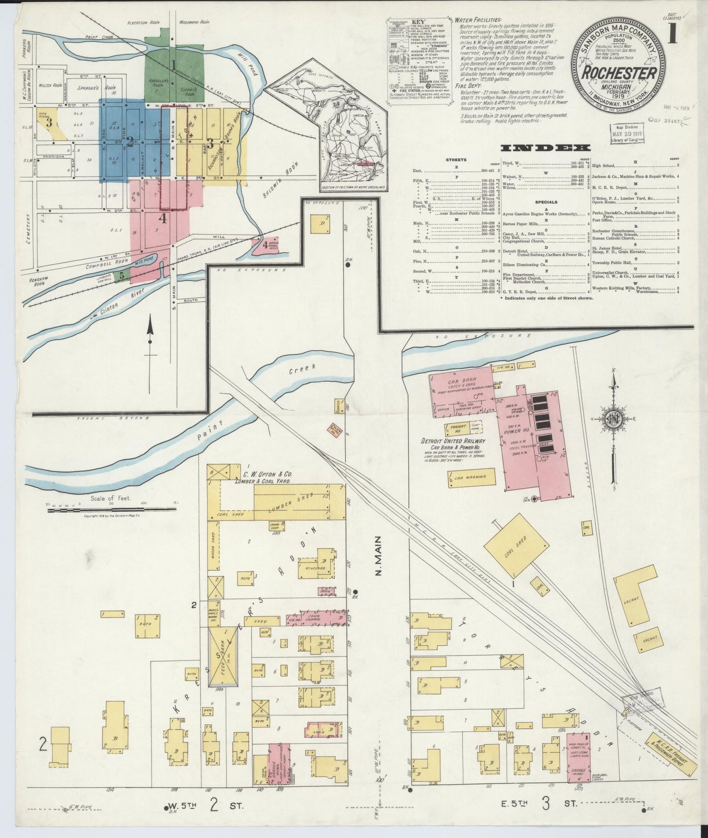 Sanborn Fire Insurance Map from Rochester, Oakland County, Michigan (1919), Sheet #0001 - Complete Map Set gallery image, historic Sanborn map, vintage wall art, Michigan Michigan