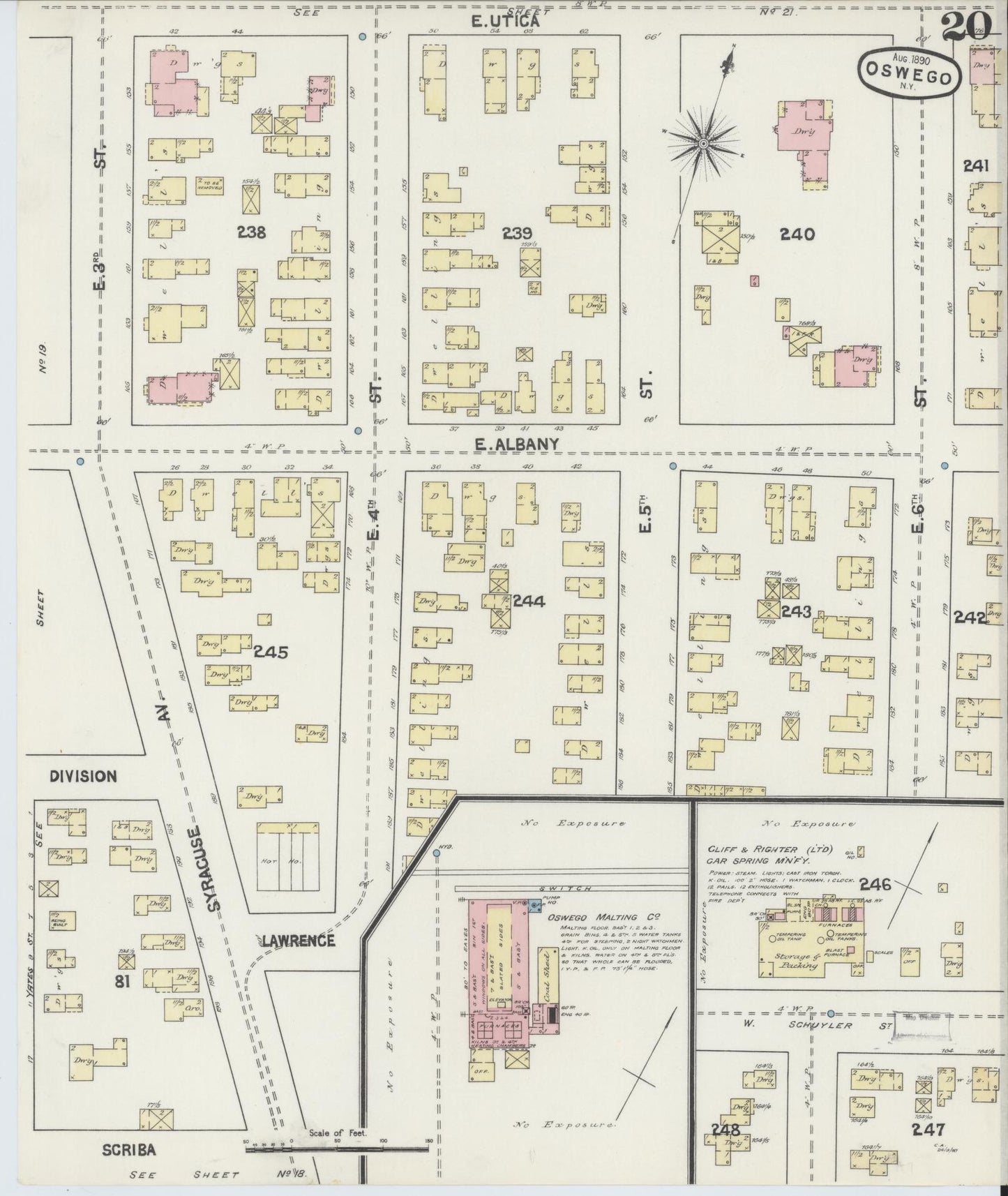 Sanborn Fire Insurance Map from Oswego, Oswego County, New York (1890), Sheet #0020 - Historic Sanborn Fire Insurance Map Print, vintage old map wall art, antique decor, genealogy gift, New York New York map