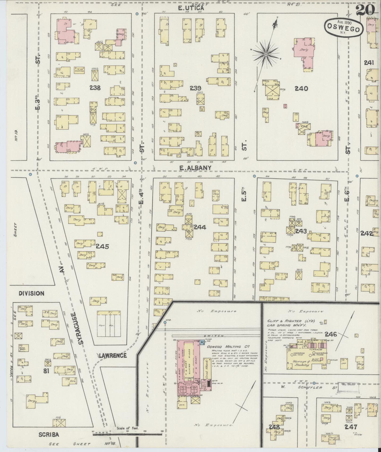 Sanborn Fire Insurance Map from Oswego, Oswego County, New York (1890), Sheet #0020 - Historic Sanborn Fire Insurance Map Print, vintage old map wall art, antique decor, genealogy gift, New York New York map