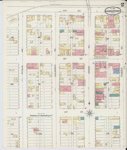 Sanborn Fire Insurance Map from Glenwood Springs, Garfield County, Colorado (1893), Sheet #0002 - Complete Map Set gallery image, historic Sanborn map, vintage wall art, Colorado Colorado