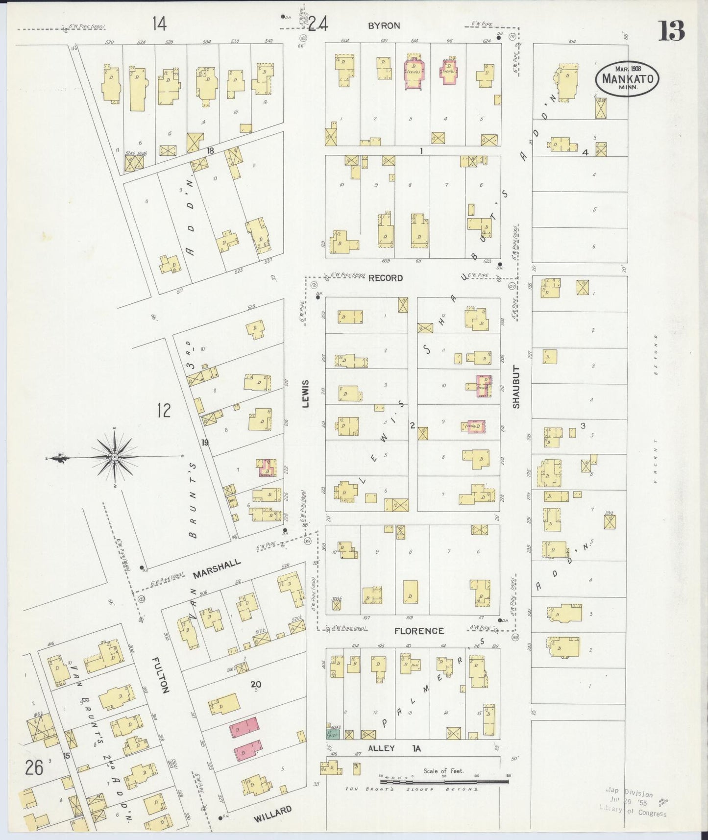 Sanborn Fire Insurance Map from Mankato, Blue Earth County, Minnesota (1908), Sheet #0013 - Complete Map Set gallery image, historic Sanborn map, vintage wall art, Minnesota Minnesota