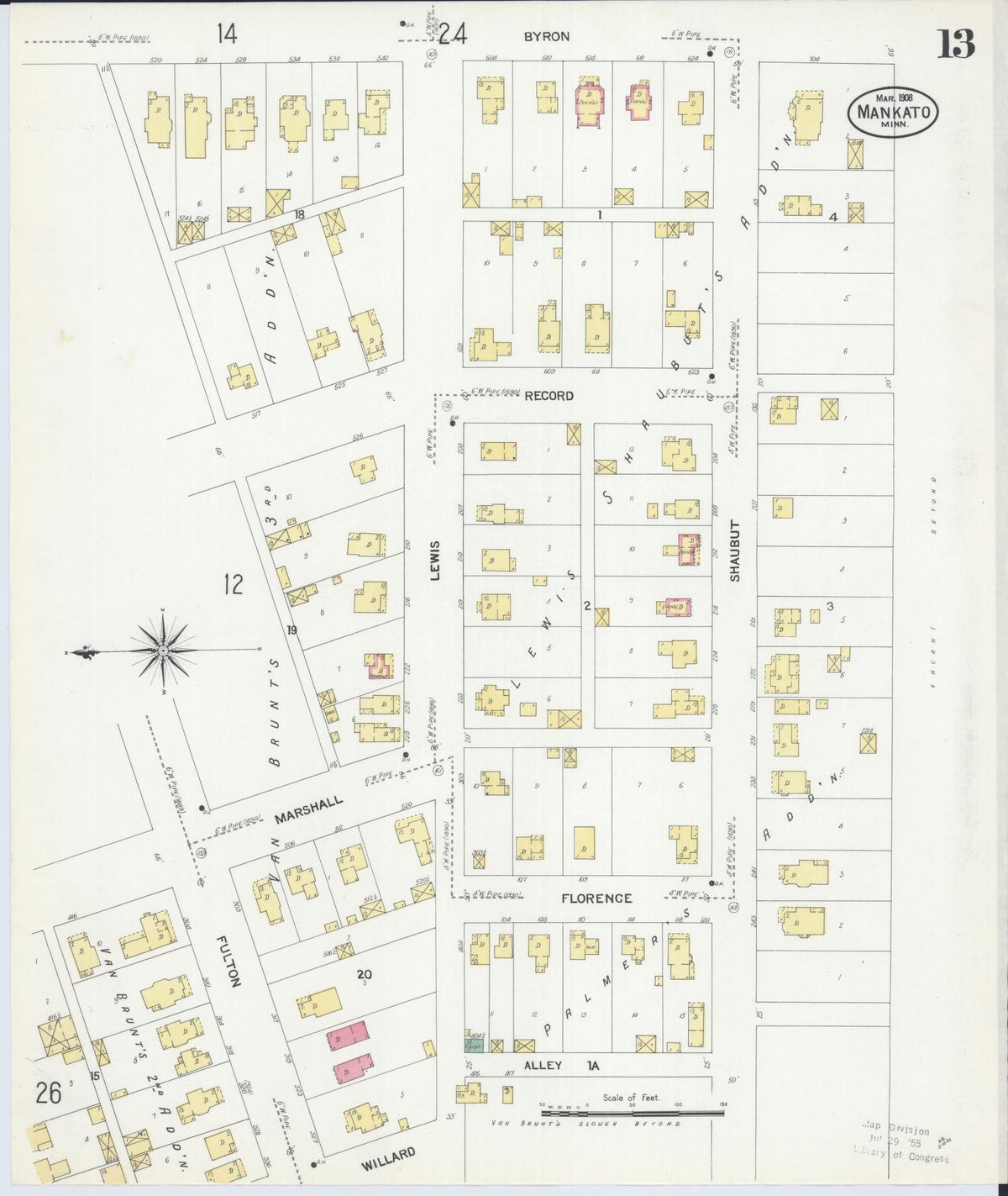Sanborn Fire Insurance Map from Mankato, Blue Earth County, Minnesota (1908), Sheet #0013 - Complete Map Set gallery image, historic Sanborn map, vintage wall art, Minnesota Minnesota