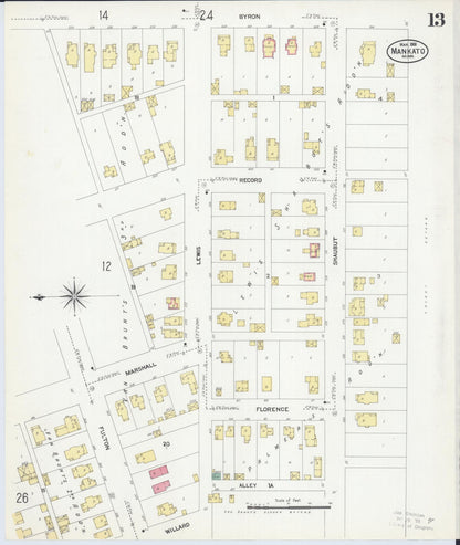 Sanborn Fire Insurance Map from Mankato, Blue Earth County, Minnesota (1908), Sheet #0013 - Complete Map Set gallery image, historic Sanborn map, vintage wall art, Minnesota Minnesota