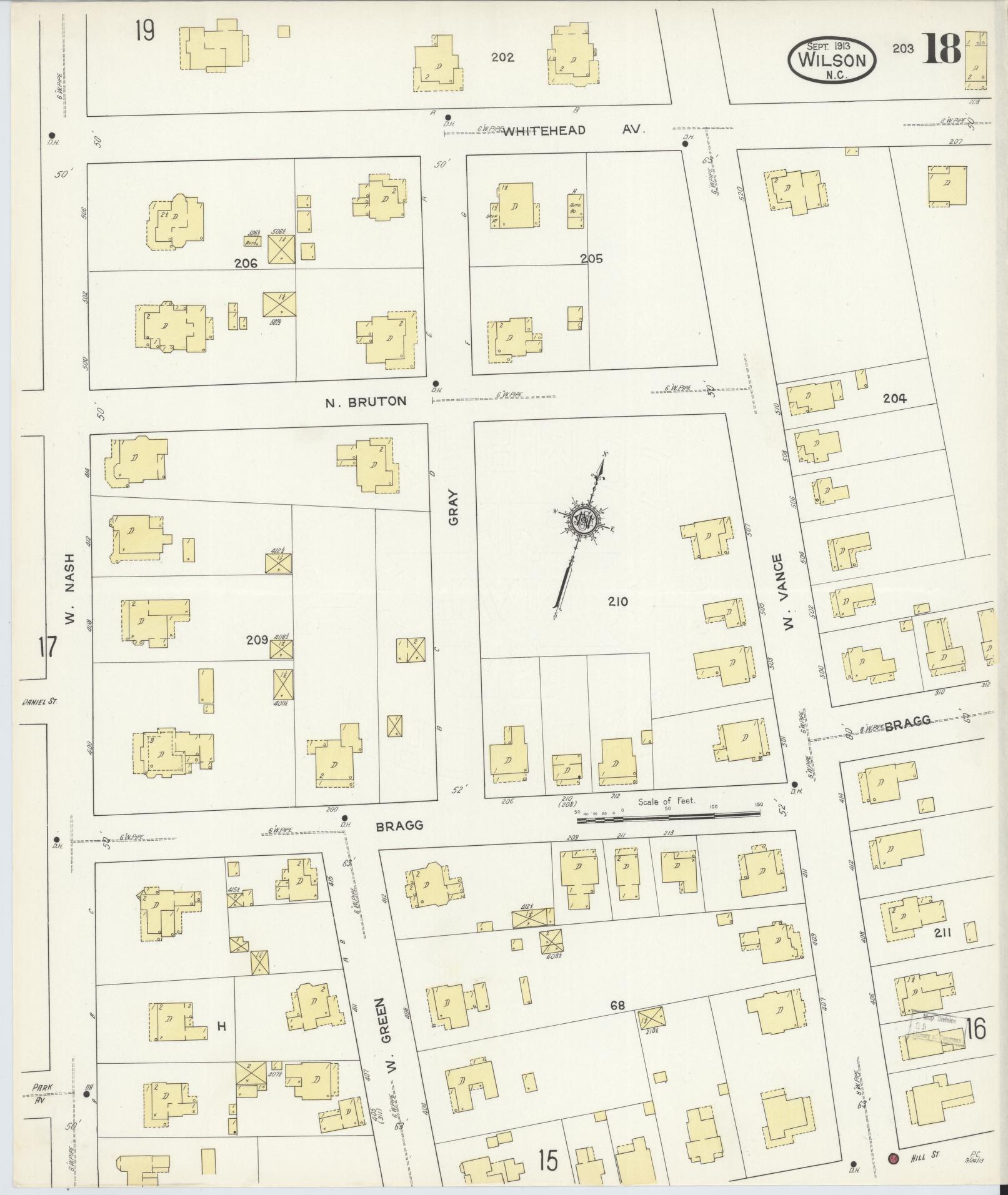 Sanborn Fire Insurance Map from Wilson, Wilson County, North Carolina (1913), Sheet #0018 - Complete Map Set gallery image, historic Sanborn map, vintage wall art, North Carolina North Carolina